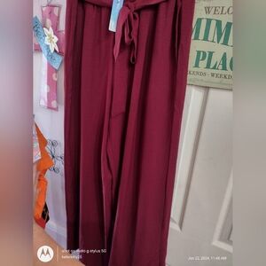 NWT Hey Moments Red Pants Womens Large Wide Leg Elastic Waist 15" waist 28